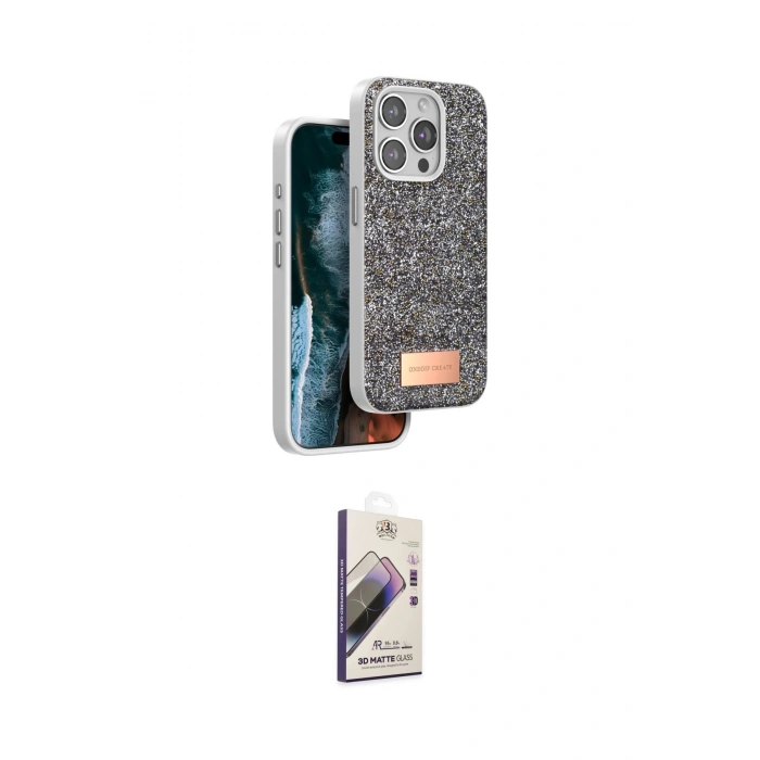 MARSİLYAN™- iPhone 15 Pro Max Kılıf Vadi Klasik Serisi - Siyah Bilvis 3D Mat Cam Ekran Koruyucu