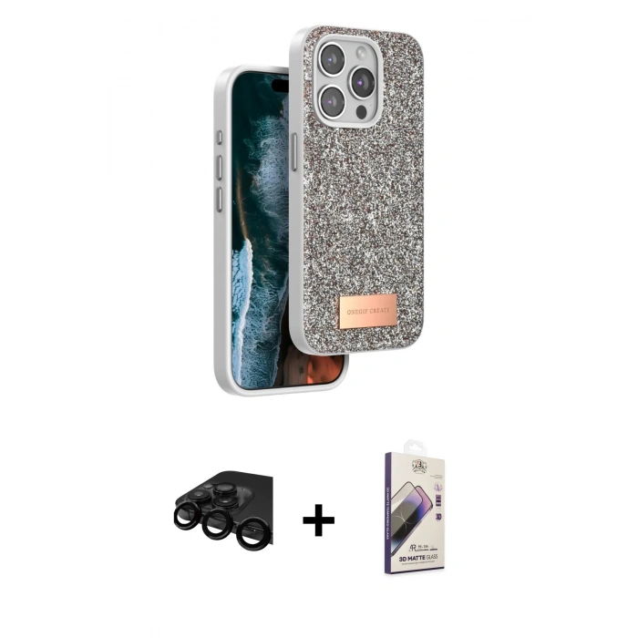 MARSİLYAN™- iPhone 15 Pro Max Kılıf Vadi Klasik Serisi - Siyah Bilvis 3D Mat Cam Ekran Koruyucu + Raze Metal Kamera Lens - SH
