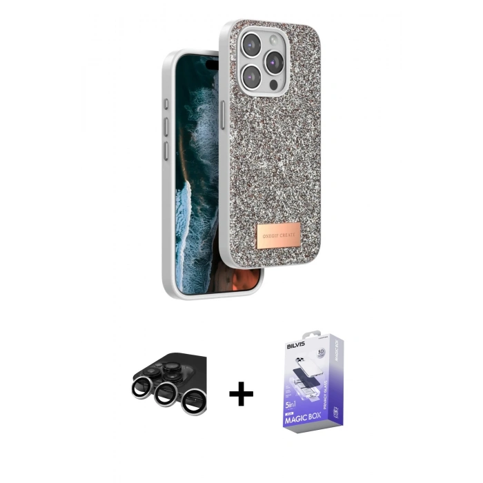 MARSİLYAN™- iPhone 15 Pro Max Kılıf Vadi Klasik Serisi - Siyah Bilvis 5in1 5D Magic Hayalet Cam Ekran Koruyucu + Raze Metal Kamera Lens - GS
