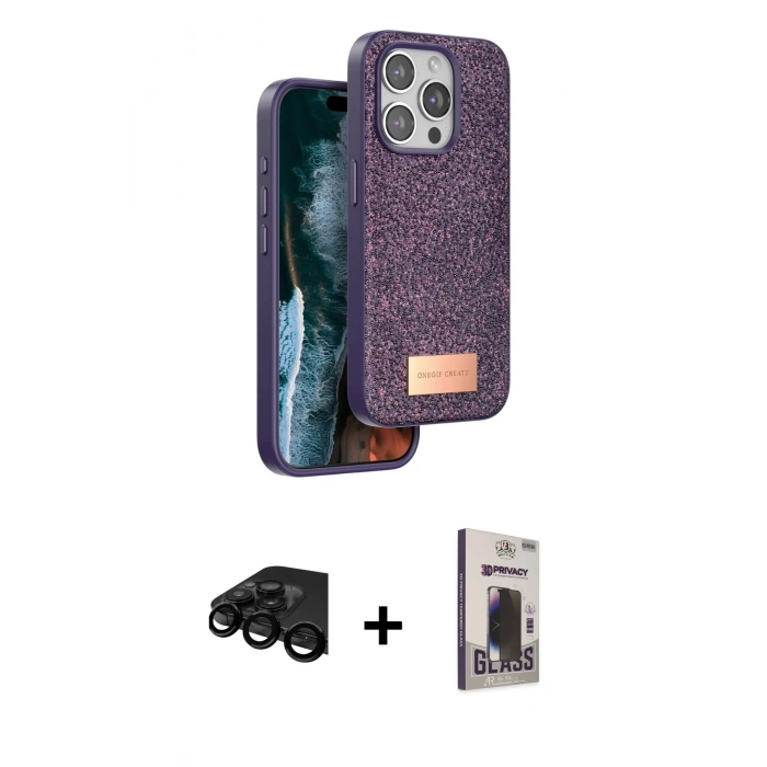 MARSİLYAN™- iPhone 15 Pro Max Kılıf Vadi Klasik Serisi - Siyah Bilvis Hayalet Cam Ekran Koruyucu + Raze Metal Kamera Lens - SH