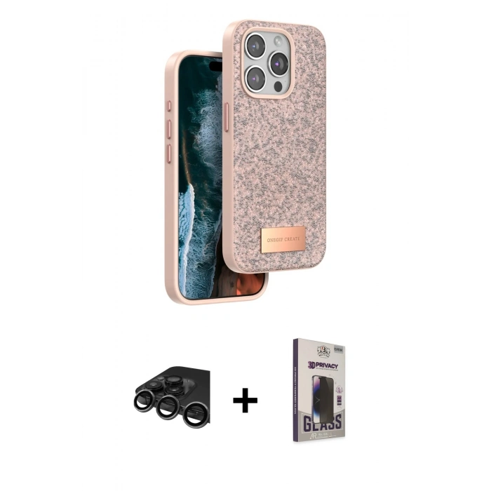 MARSİLYAN™- iPhone 15 Pro Max Kılıf Vadi Klasik Serisi - Siyah Bilvis Hayalet Cam Ekran Koruyucu + Raze Metal Kamera Lens - TMGI