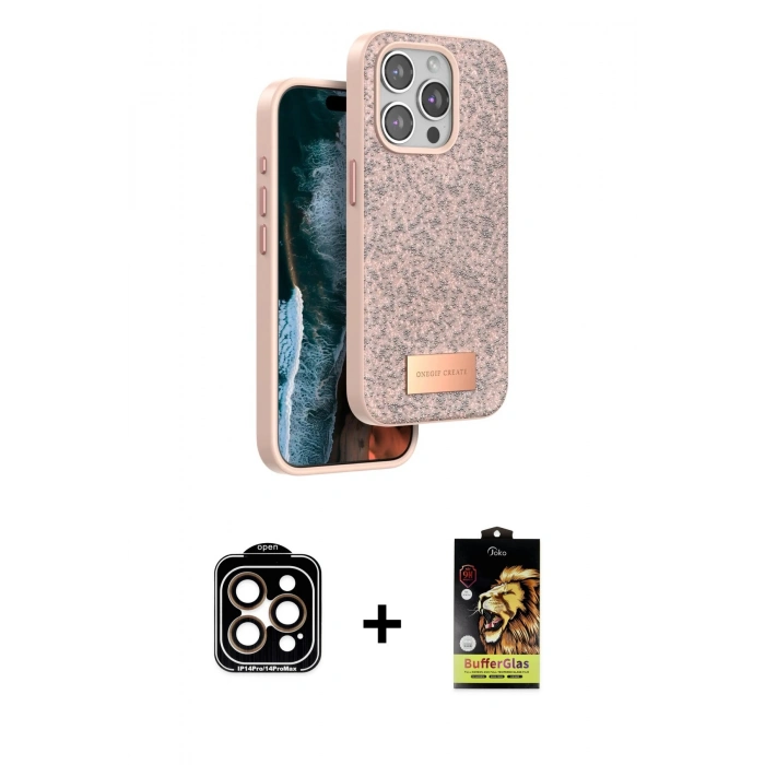 MARSİLYAN™- iPhone 15 Pro Max Kılıf Vadi Klasik Serisi - Siyah Buffer Cam Ekran Koruyucu + PVD Metal Kamera Lens - TU