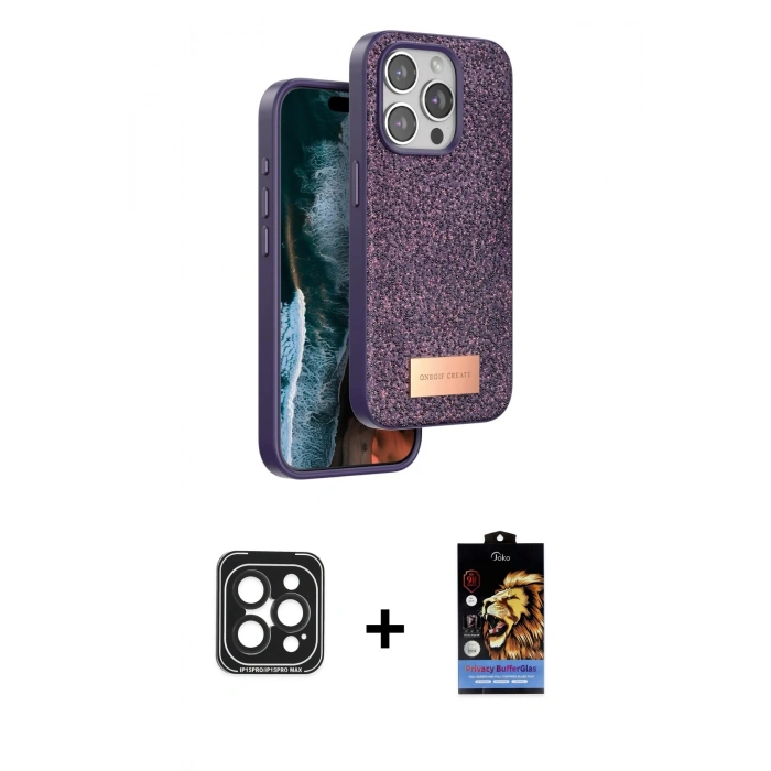 MARSİLYAN™- iPhone 15 Pro Max Kılıf Vadi Klasik Serisi - Siyah Buffer Hayalet Cam Ekran Koruyucu + PVD Metal Kamera Lens - SH