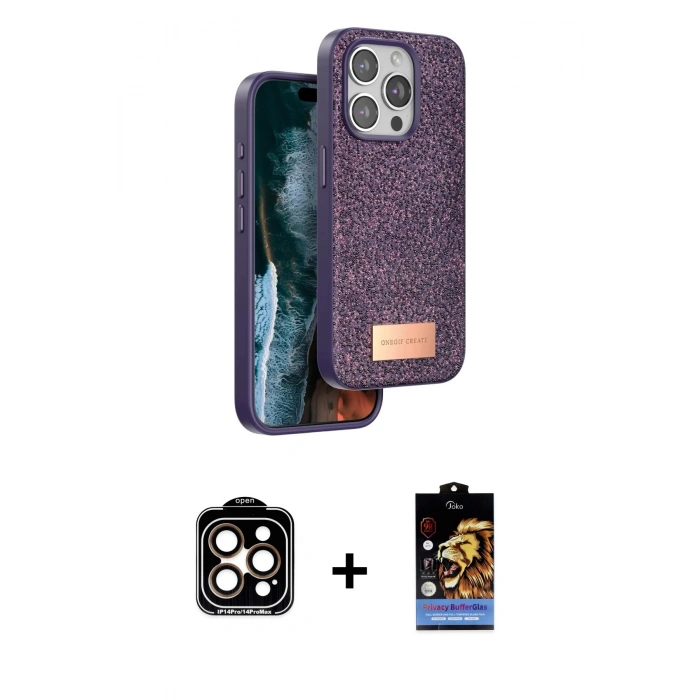 MARSİLYAN™- iPhone 15 Pro Max Kılıf Vadi Klasik Serisi - Siyah Buffer Hayalet Cam Ekran Koruyucu + PVD Metal Kamera Lens - TU