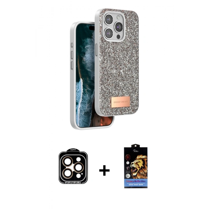 MARSİLYAN™- iPhone 15 Pro Max Kılıf Vadi Klasik Serisi - Siyah Buffer Hayalet Cam Ekran Koruyucu + PVD Metal Kamera Lens - TU