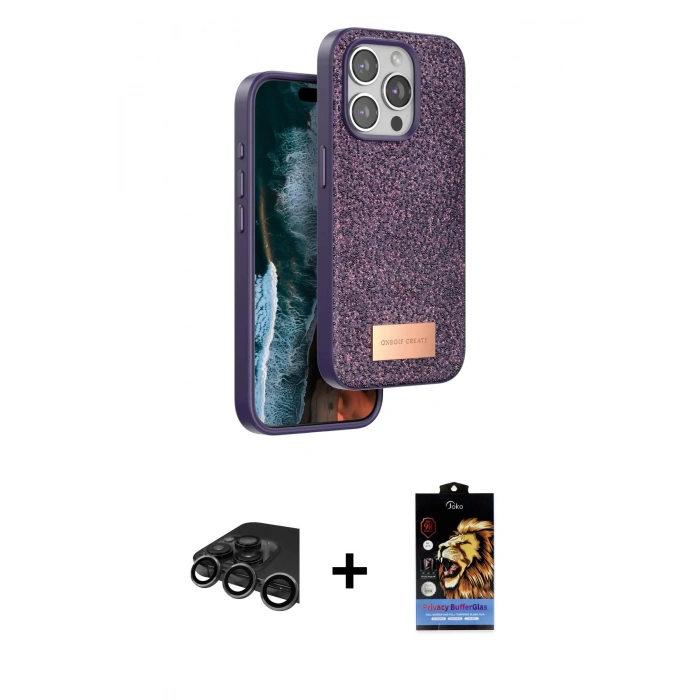 MARSİLYAN™- iPhone 15 Pro Max Kılıf Vadi Klasik Serisi - Siyah Buffer Hayalet Cam Ekran Koruyucu + Raze Metal Kamera Lens - TMGI