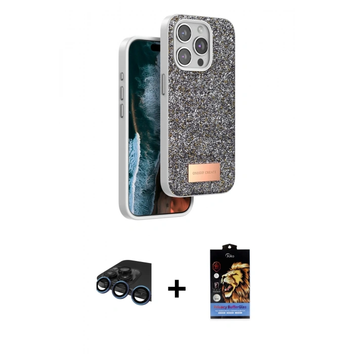 MARSİLYAN™- iPhone 15 Pro Max Kılıf Vadi Klasik Serisi - Siyah Buffer Hayalet Cam Ekran Koruyucu + Raze Metal Kamera Lens - LT
