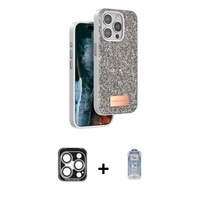 MARSİLYAN™- iPhone 15 Pro Max Kılıf Vadi Klasik Serisi - Siyah Joko Magic 5D Cam + PVD Metal Kamera Lens - GS