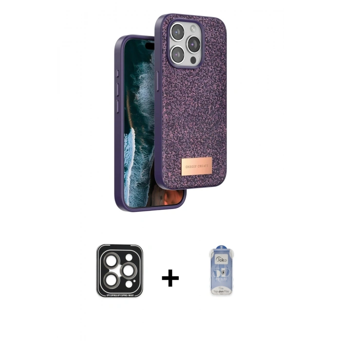 MARSİLYAN™- iPhone 15 Pro Max Kılıf Vadi Klasik Serisi - Siyah Joko Magic 5D Cam + PVD Metal Kamera Lens - GI