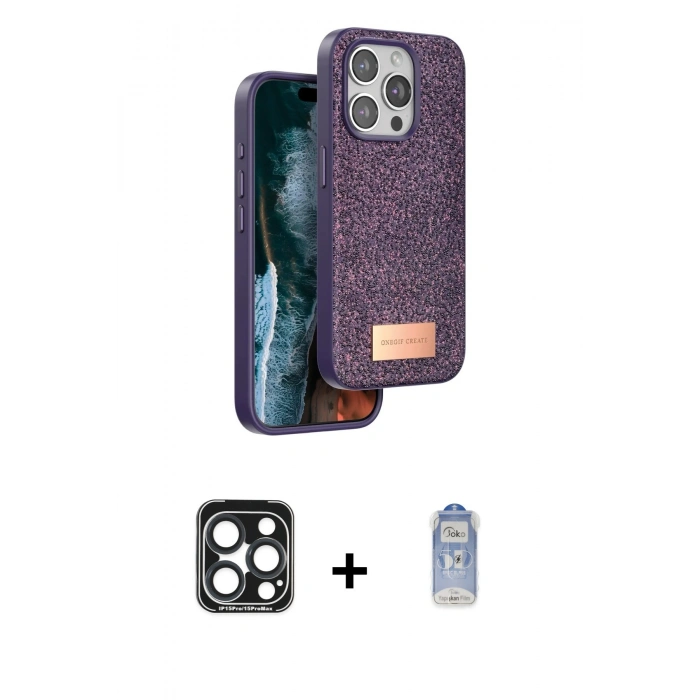 MARSİLYAN™- iPhone 15 Pro Max Kılıf Vadi Klasik Serisi - Siyah Joko Magic 5D Cam + PVD Metal Kamera Lens - LT