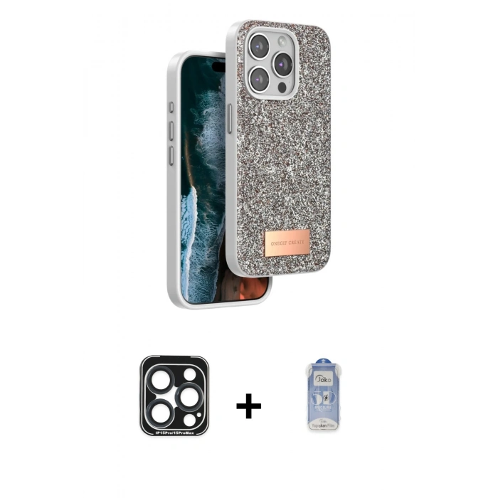 MARSİLYAN™- iPhone 15 Pro Max Kılıf Vadi Klasik Serisi - Siyah Joko Magic 5D Cam + PVD Metal Kamera Lens - LT