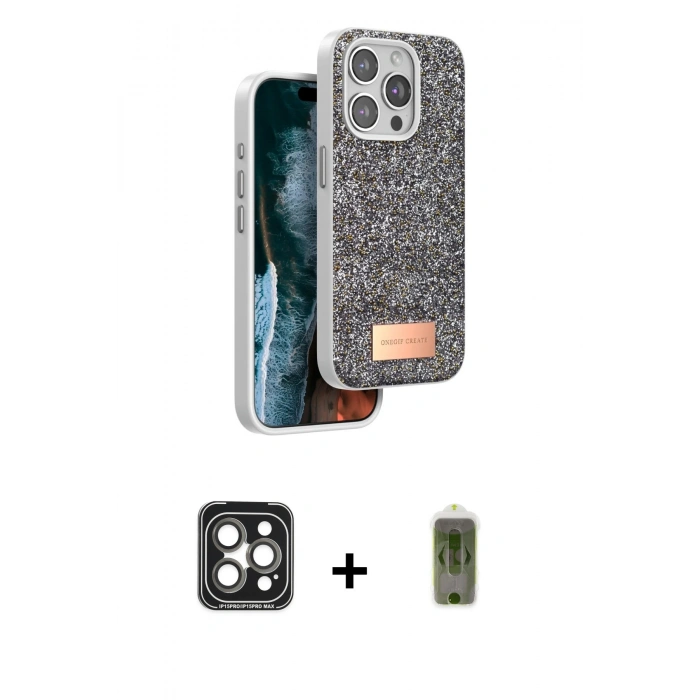 MARSİLYAN™- iPhone 15 Pro Max Kılıf Vadi Klasik Serisi - Siyah Joko Magic 5D Hayalet Cam + PVD Metal Kamera Lens - GI