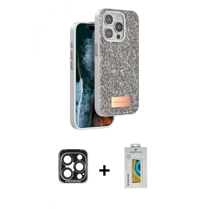 MARSİLYAN™- iPhone 15 Pro Max Kılıf Vadi Klasik Serisi - Siyah Polymer Nano Ekran Koruyucu + PVD Metal Kamera Lens - LT