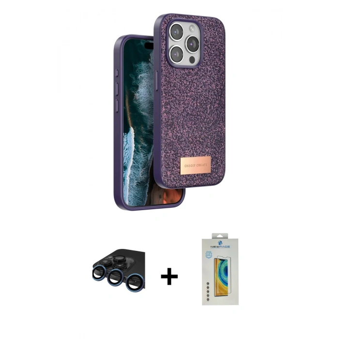 MARSİLYAN™- iPhone 15 Pro Max Kılıf Vadi Klasik Serisi - Siyah Polymer Nano Ekran Koruyucu + Raze Metal Kamera Lens - LT