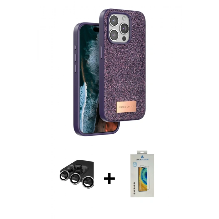 MARSİLYAN™- iPhone 15 Pro Max Kılıf Vadi Klasik Serisi - Siyah Polymer Nano Ekran Koruyucu + Raze Metal Kamera Lens - GS