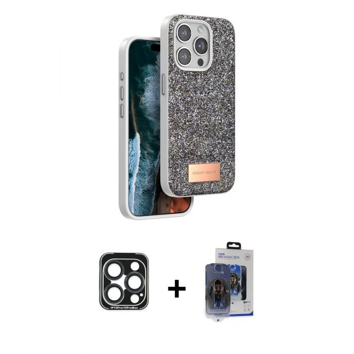MARSİLYAN™- iPhone 15 Pro Max Kılıf Vadi Klasik Serisi - Siyah Vanessa Magic Cam + PVD Metal Kamera Lens - LT