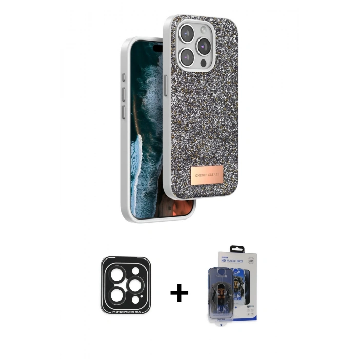 MARSİLYAN™- iPhone 15 Pro Max Kılıf Vadi Klasik Serisi - Siyah Vanessa Magic Cam + PVD Metal Kamera Lens - SH