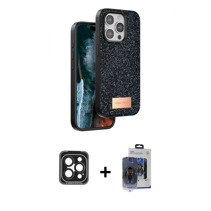 MARSİLYAN™- iPhone 15 Pro Max Kılıf Vadi Klasik Serisi - Siyah Vanessa Magic Cam + PVD Metal Kamera Lens - SH
