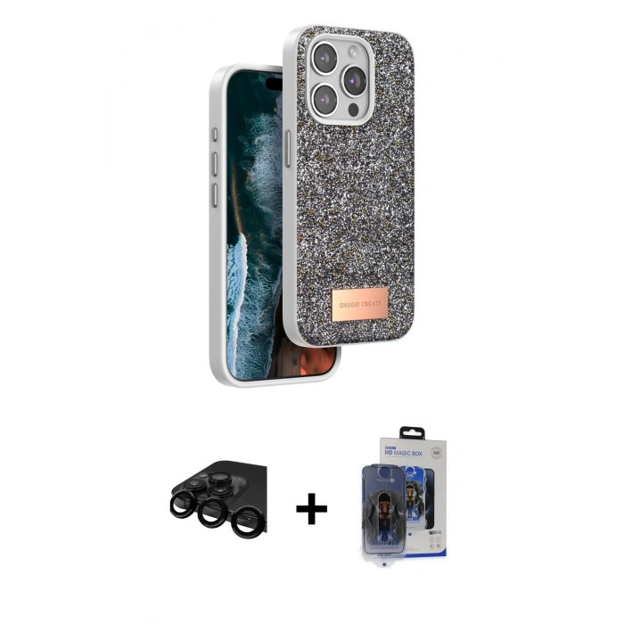 MARSİLYAN™- iPhone 15 Pro Max Kılıf Vadi Klasik Serisi - Siyah Vanessa Magic Cam + Raze Metal Kamera Lens - SH