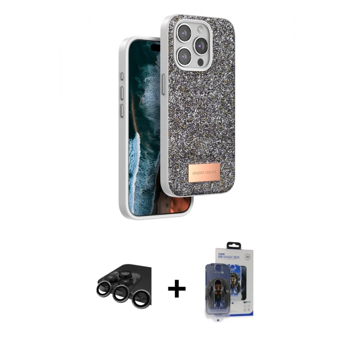 MARSİLYAN™- iPhone 15 Pro Max Kılıf Vadi Klasik Serisi - Siyah Vanessa Magic Cam + Raze Metal Kamera Lens - TMGI