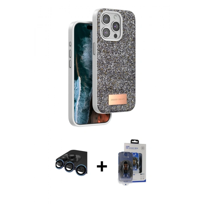 MARSİLYAN™- iPhone 15 Pro Max Kılıf Vadi Klasik Serisi - Siyah Vanessa Magic Cam + Raze Metal Kamera Lens - LT