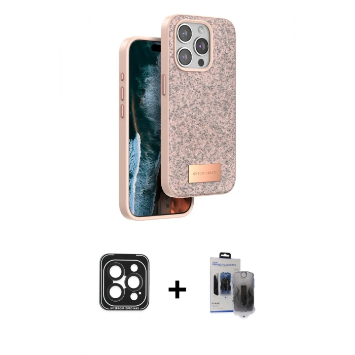 MARSİLYAN™- iPhone 15 Pro Max Kılıf Vadi Klasik Serisi - Siyah Vanessa Magic Hayalet Cam + PVD Metal Kamera Lens - SH