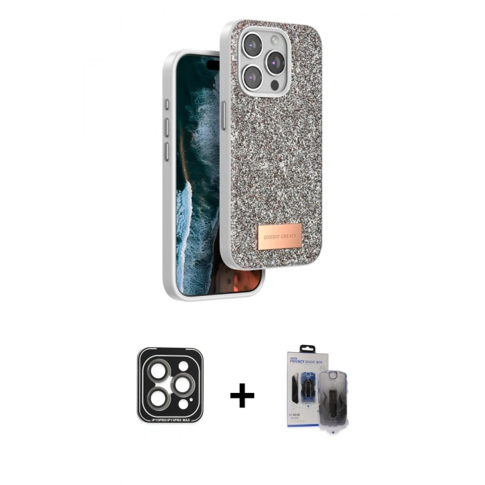 MARSİLYAN™- iPhone 15 Pro Max Kılıf Vadi Klasik Serisi - Siyah Vanessa Magic Hayalet Cam + PVD Metal Kamera Lens - GI