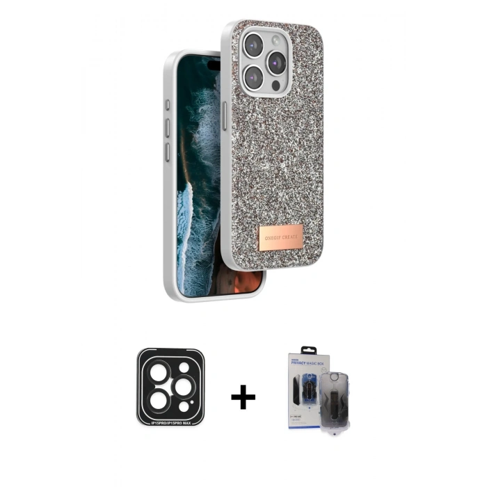 MARSİLYAN™- iPhone 15 Pro Max Kılıf Vadi Klasik Serisi - Siyah Vanessa Magic Hayalet Cam + PVD Metal Kamera Lens - SH