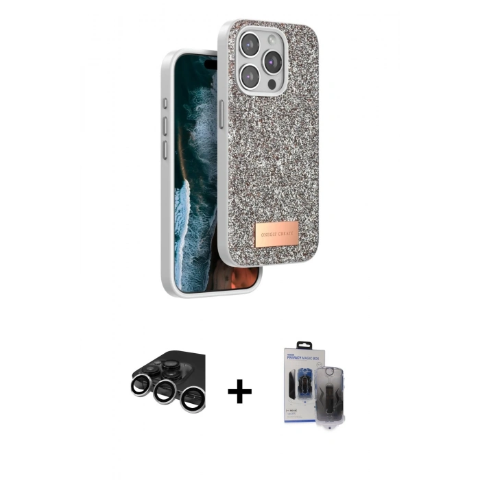 MARSİLYAN™- iPhone 15 Pro Max Kılıf Vadi Klasik Serisi - Siyah Vanessa Magic Hayalet Cam + Raze Metal Kamera Lens - GS