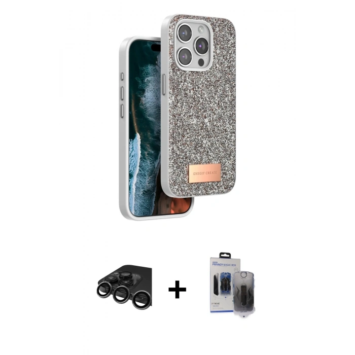 MARSİLYAN™- iPhone 15 Pro Max Kılıf Vadi Klasik Serisi - Siyah Vanessa Magic Hayalet Cam + Raze Metal Kamera Lens - TMGI