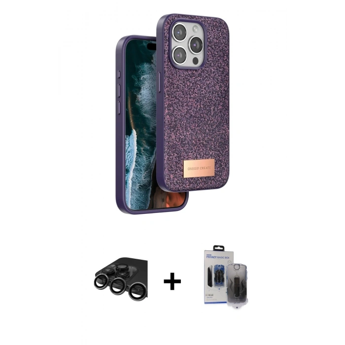 MARSİLYAN™- iPhone 15 Pro Max Kılıf Vadi Klasik Serisi - Siyah Vanessa Magic Hayalet Cam + Raze Metal Kamera Lens - TMGI