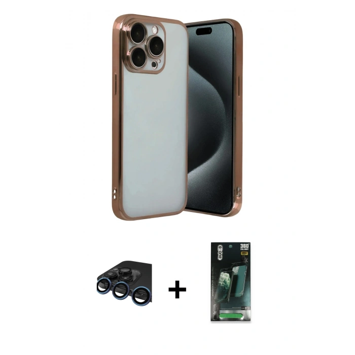 MARSİLYAN™- iPhone 15 Pro Max Kılıf Vadi Minimal - Siyah 360 Mat Full Body Arka Koruyucu + Lacivert Raze Metal Kamera Lens