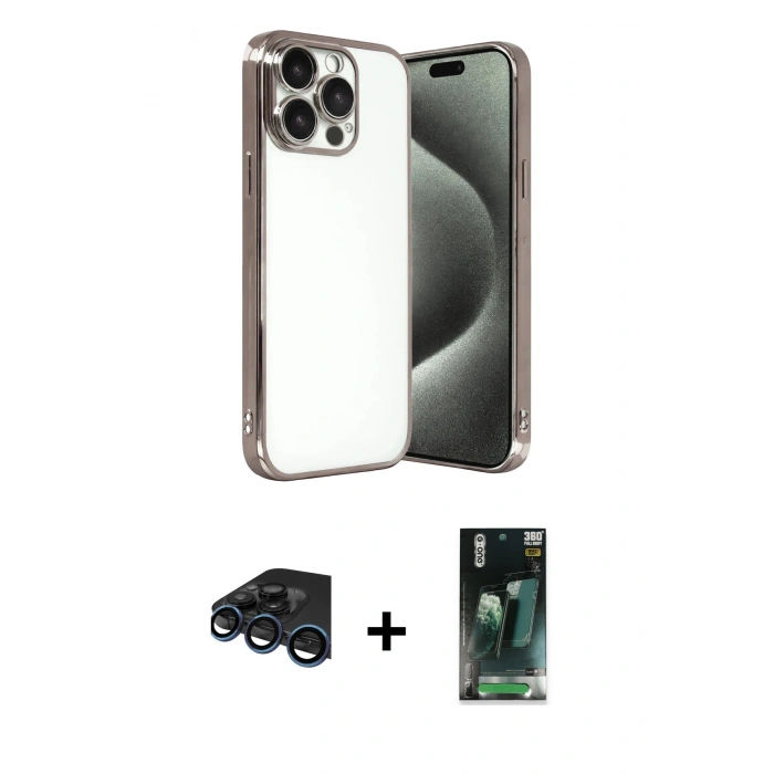 MARSİLYAN™- iPhone 15 Pro Max Kılıf Vadi Minimal - Siyah 360 Mat Full Body Arka Koruyucu + Lacivert Raze Metal Kamera Lens