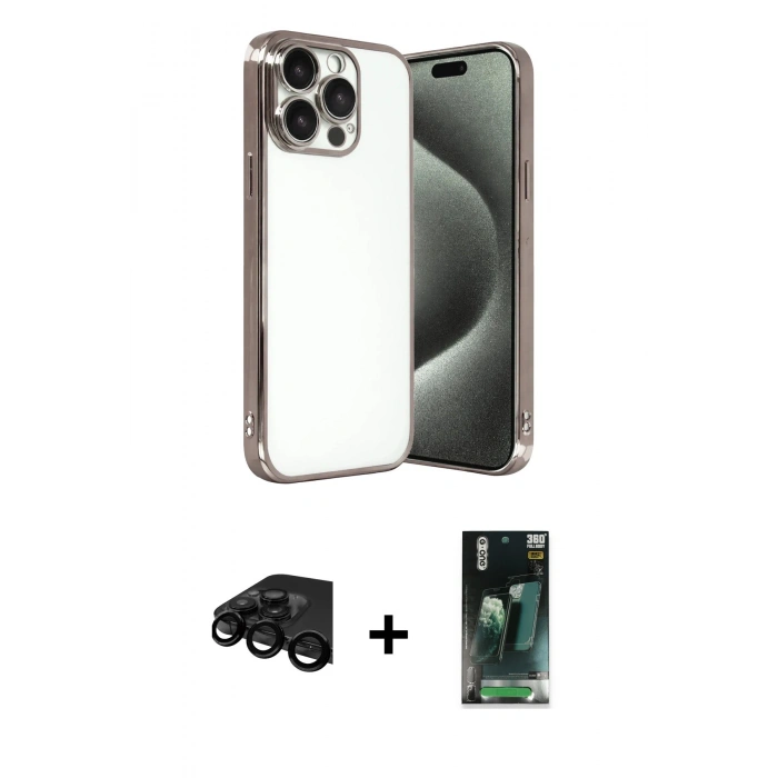 MARSİLYAN™- iPhone 15 Pro Max Kılıf Vadi Minimal - Siyah 360 Mat Full Body Arka Koruyucu + Siyah Raze Metal Kamera Lens
