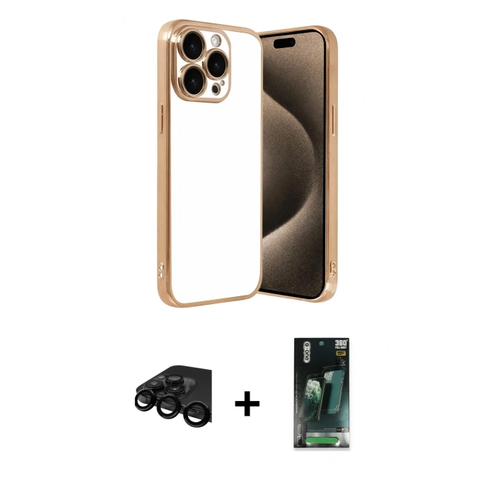 MARSİLYAN™- iPhone 15 Pro Max Kılıf Vadi Minimal - Siyah 360 Mat Full Body Arka Koruyucu + Siyah Raze Metal Kamera Lens