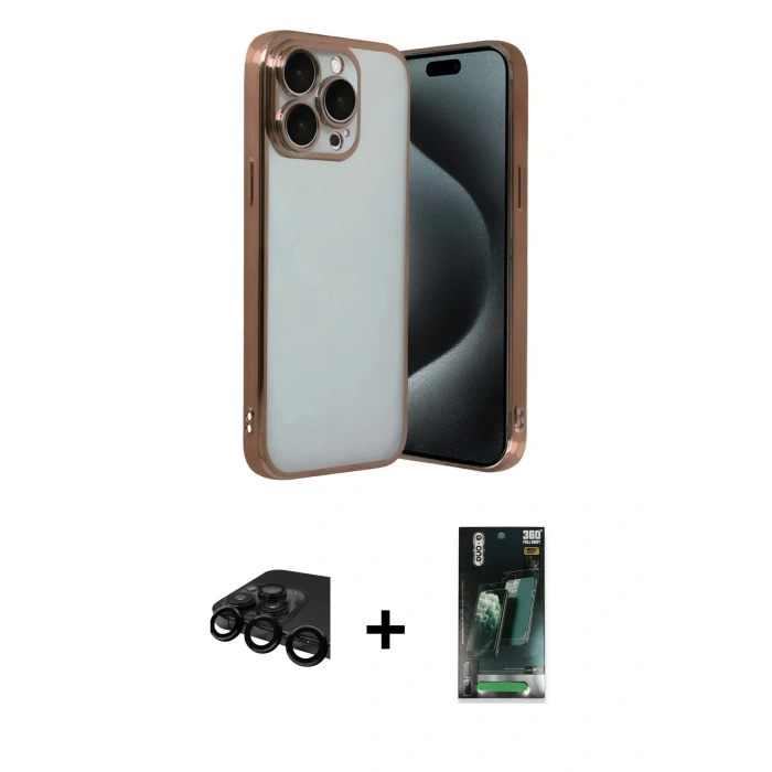 MARSİLYAN™- iPhone 15 Pro Max Kılıf Vadi Minimal - Siyah 360 Mat Full Body Arka Koruyucu + Siyah Raze Metal Kamera Lens