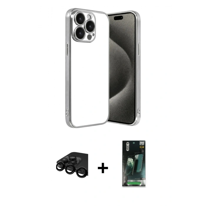 MARSİLYAN™- iPhone 15 Pro Max Kılıf Vadi Minimal - Siyah 360 Mat Full Body Arka Koruyucu + Siyah Raze Metal Kamera Lens