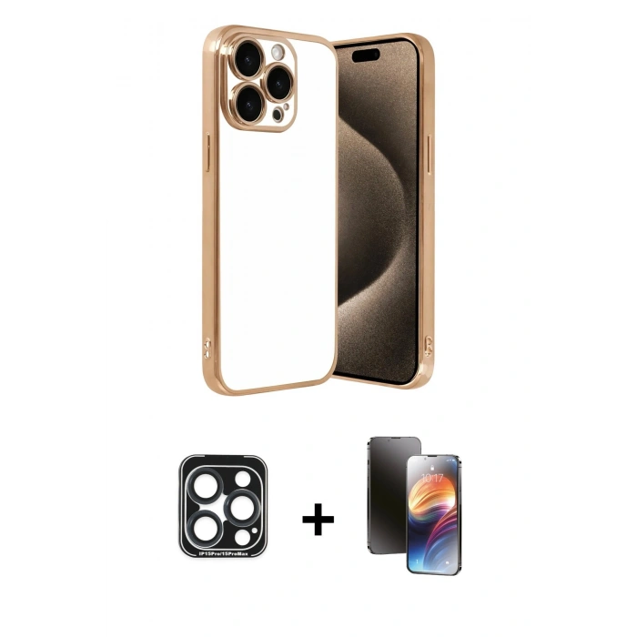 MARSİLYAN™- iPhone 15 Pro Max Kılıf Vadi Minimal - Siyah 3D Antistatik Mat Seramik Nano Ekran Koruyucu + PVD Metal Kamera Lens - LT