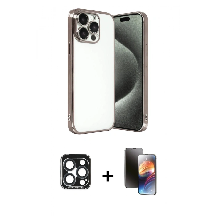 MARSİLYAN™- iPhone 15 Pro Max Kılıf Vadi Minimal - Siyah 3D Antistatik Mat Seramik Nano Ekran Koruyucu + PVD Metal Kamera Lens - LT