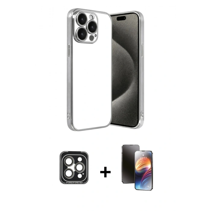 MARSİLYAN™- iPhone 15 Pro Max Kılıf Vadi Minimal - Siyah 3D Antistatik Mat Seramik Nano Ekran Koruyucu + PVD Metal Kamera Lens - GI