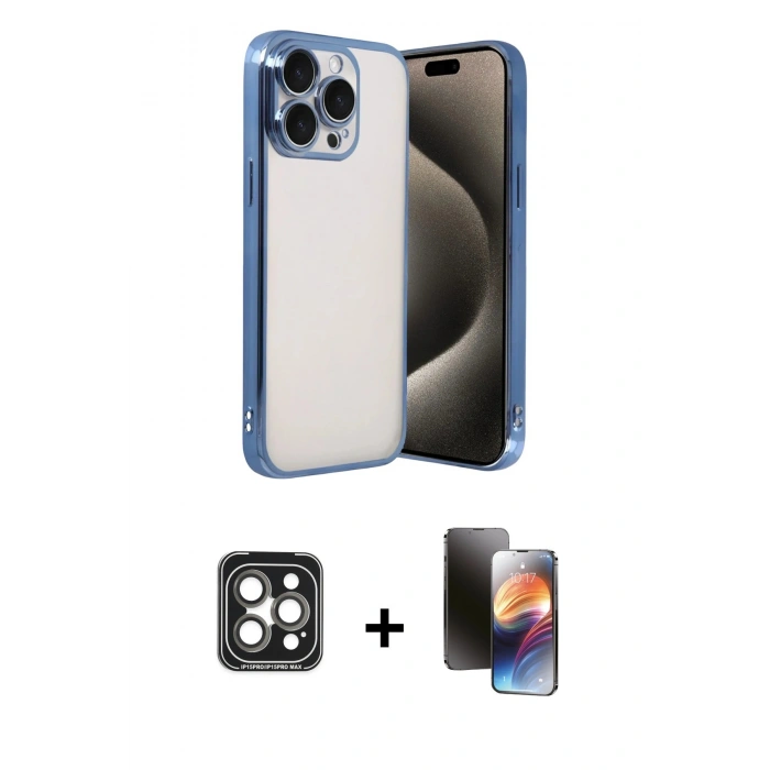 MARSİLYAN™- iPhone 15 Pro Max Kılıf Vadi Minimal - Siyah 3D Antistatik Mat Seramik Nano Ekran Koruyucu + PVD Metal Kamera Lens - GI