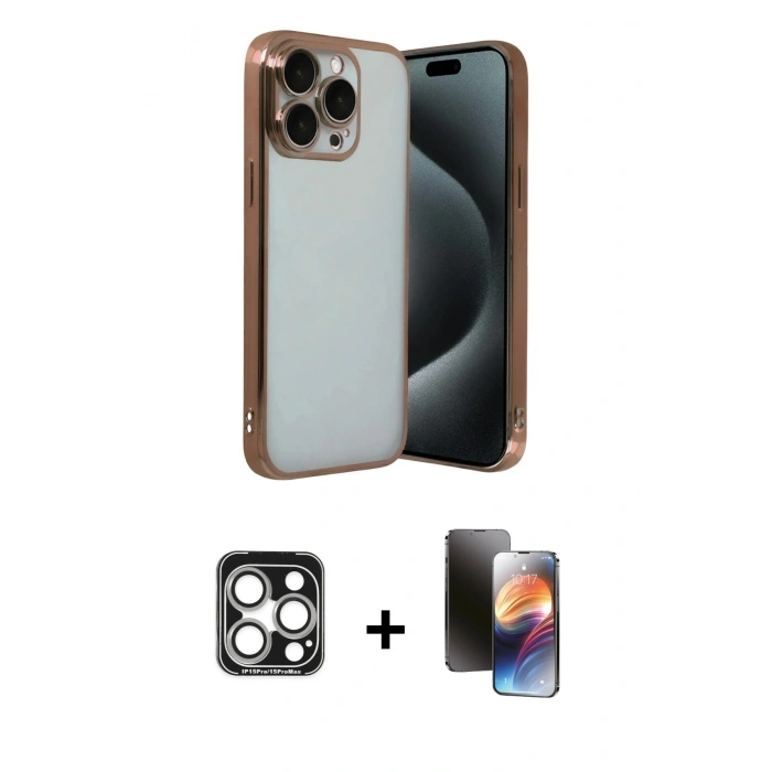 MARSİLYAN™- iPhone 15 Pro Max Kılıf Vadi Minimal - Siyah 3D Antistatik Mat Seramik Nano Ekran Koruyucu + PVD Metal Kamera Lens - GS