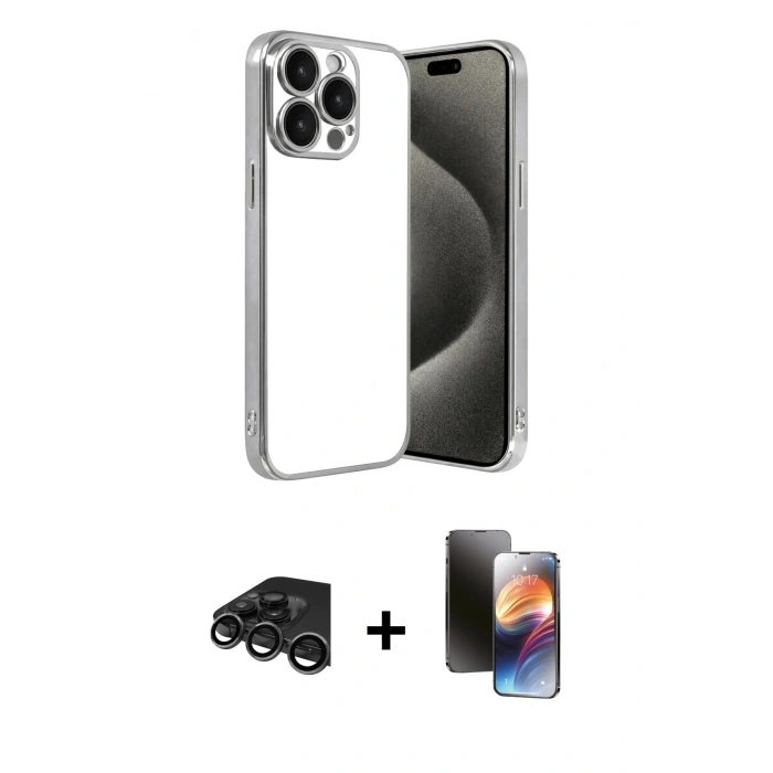 MARSİLYAN™- iPhone 15 Pro Max Kılıf Vadi Minimal - Siyah 3D Antistatik Mat Seramik Nano Ekran Koruyucu + Raze Metal Kamera Lens - TMGI