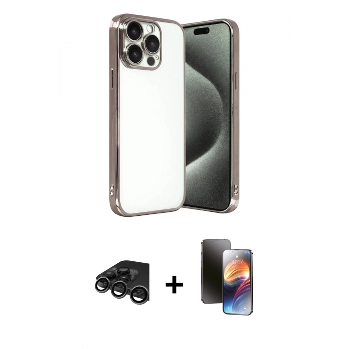 MARSİLYAN™- iPhone 15 Pro Max Kılıf Vadi Minimal - Siyah 3D Antistatik Mat Seramik Nano Ekran Koruyucu + Raze Metal Kamera Lens - TMGI