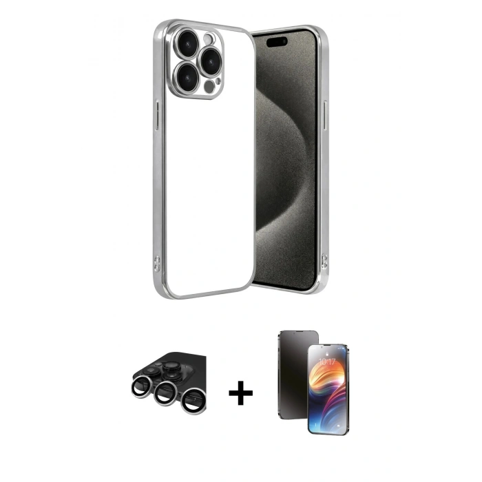 MARSİLYAN™- iPhone 15 Pro Max Kılıf Vadi Minimal - Siyah 3D Antistatik Mat Seramik Nano Ekran Koruyucu + Raze Metal Kamera Lens - GS