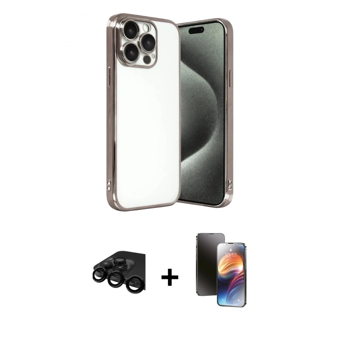 MARSİLYAN™- iPhone 15 Pro Max Kılıf Vadi Minimal - Siyah 3D Antistatik Mat Seramik Nano Ekran Koruyucu + Siyah Raze Metal Kamera Lens
