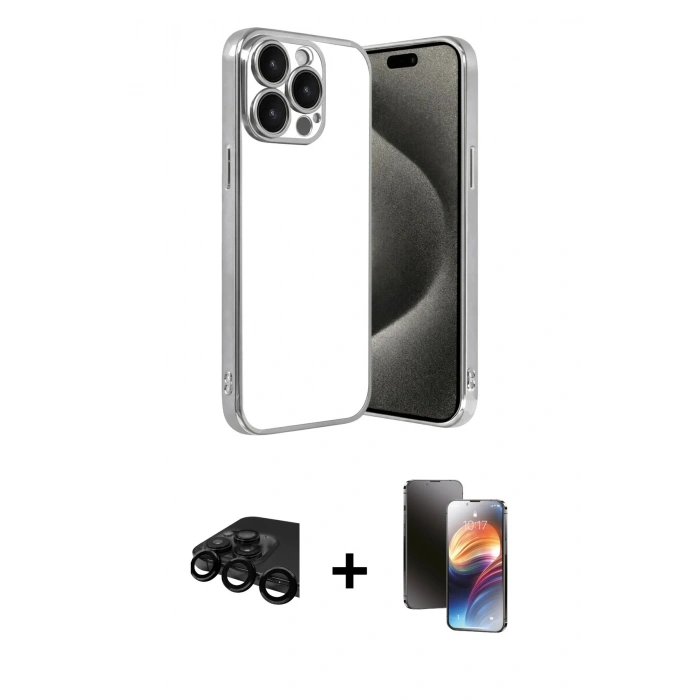 MARSİLYAN™- iPhone 15 Pro Max Kılıf Vadi Minimal - Siyah 3D Antistatik Mat Seramik Nano Ekran Koruyucu + Siyah Raze Metal Kamera Lens