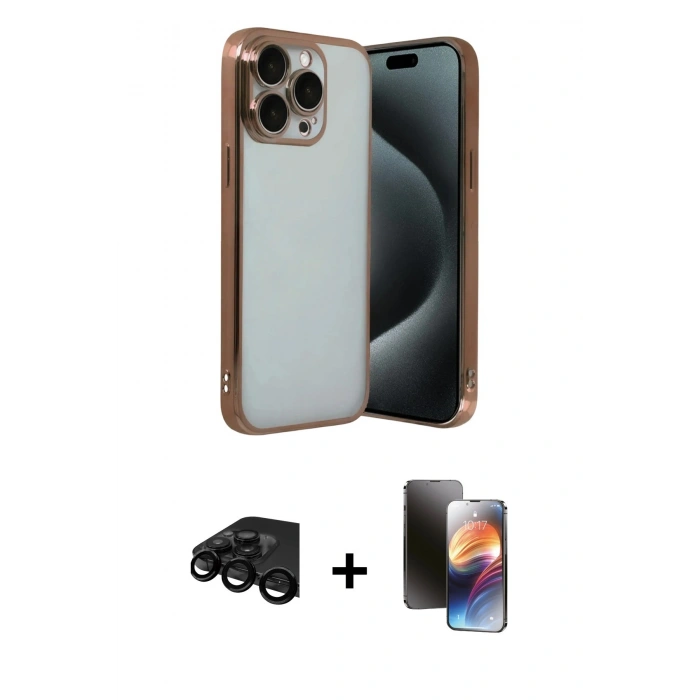 MARSİLYAN™- iPhone 15 Pro Max Kılıf Vadi Minimal - Siyah 3D Antistatik Mat Seramik Nano Ekran Koruyucu + Siyah Raze Metal Kamera Lens