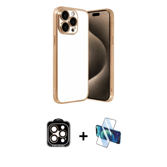 MARSİLYAN™- iPhone 15 Pro Max Kılıf Vadi Minimal - Siyah 3D Antistatik Seramik Nano Ekran Koruyucu + PVD Metal Kamera Lens - TU