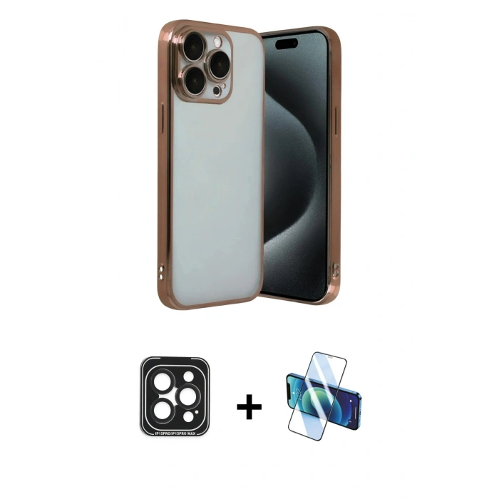 MARSİLYAN™- iPhone 15 Pro Max Kılıf Vadi Minimal - Siyah 3D Antistatik Seramik Nano Ekran Koruyucu + PVD Metal Kamera Lens - SH